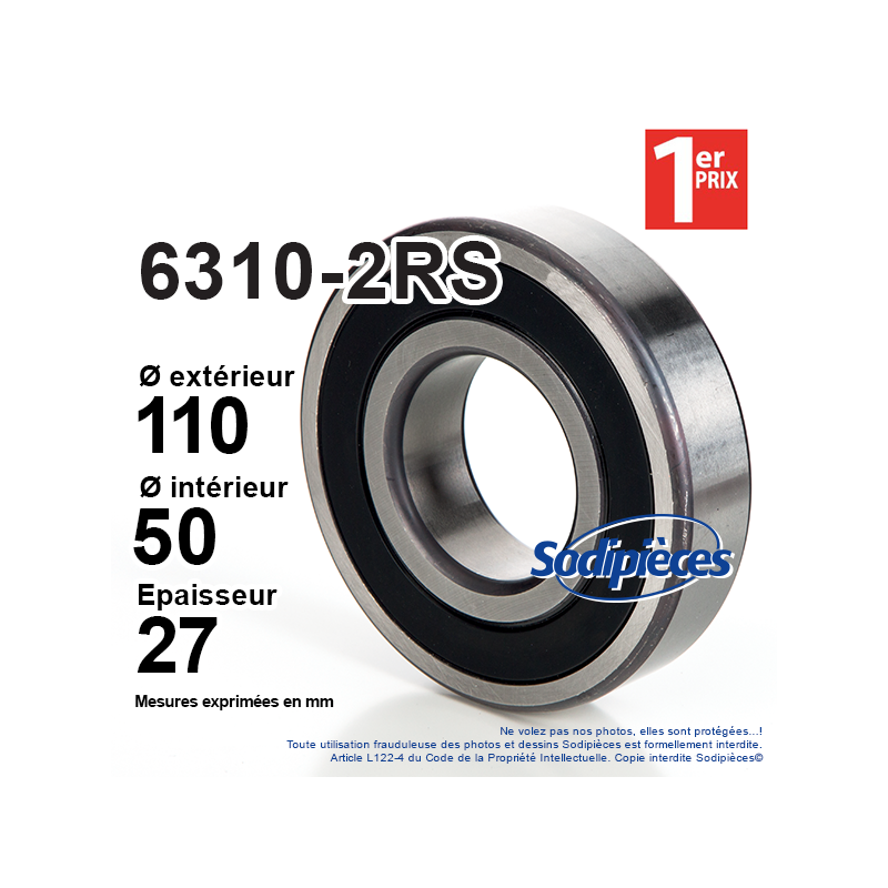 Roulement à billes 6310-2RS 1er Prix. Double étanchéité