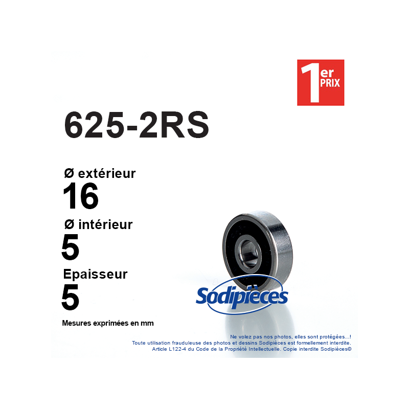 Roulement à Billes 625-2RS C3 EMQ Premium - 5x16x5 Mm - Étanchéité Caoutchouc ABEC-3 - Qualité HCH