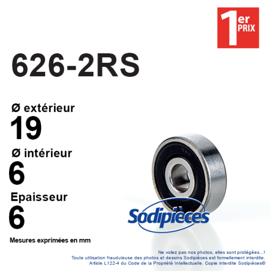 Roulement à billes 626-2RS 1er Prix. Double étanchéité