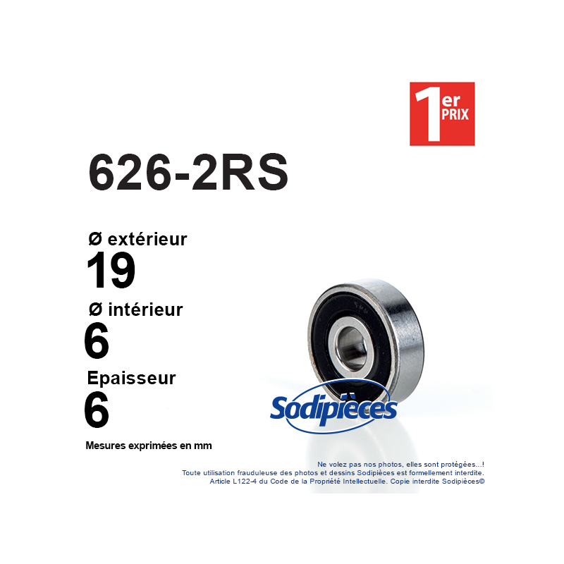 Roulement à billes 626-2RS 1er Prix. Double étanchéité