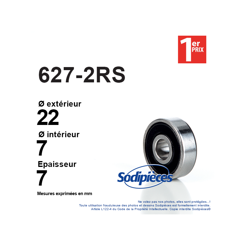 Roulement à billes 627-2RS 1er Prix. Double étanchéité