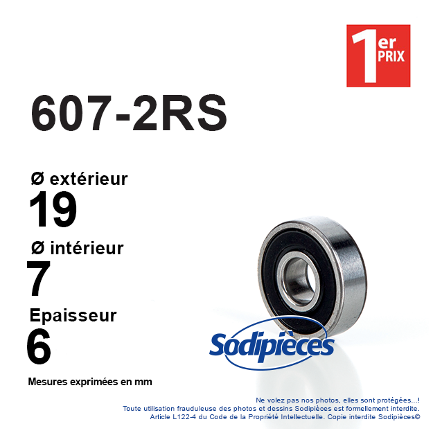 Roulement à billes 607-2RS 1er Prix. Double étanchéité