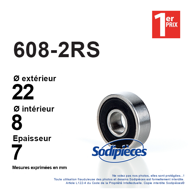 Roulement à billes 608-2RS 1er Prix. Double étanchéité