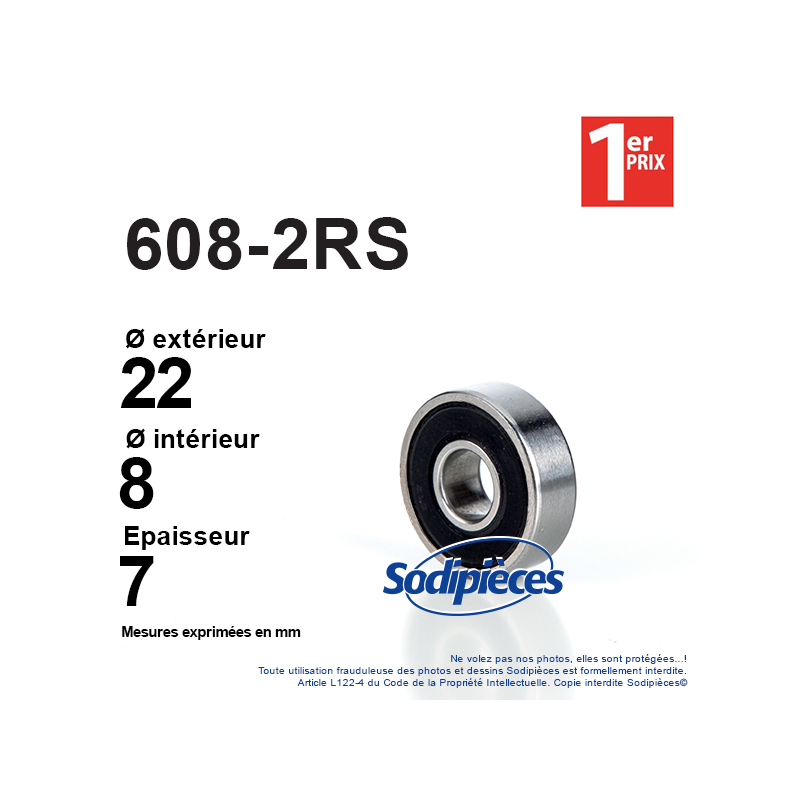 Roulement à billes 608-2RS 1er Prix. Double étanchéité