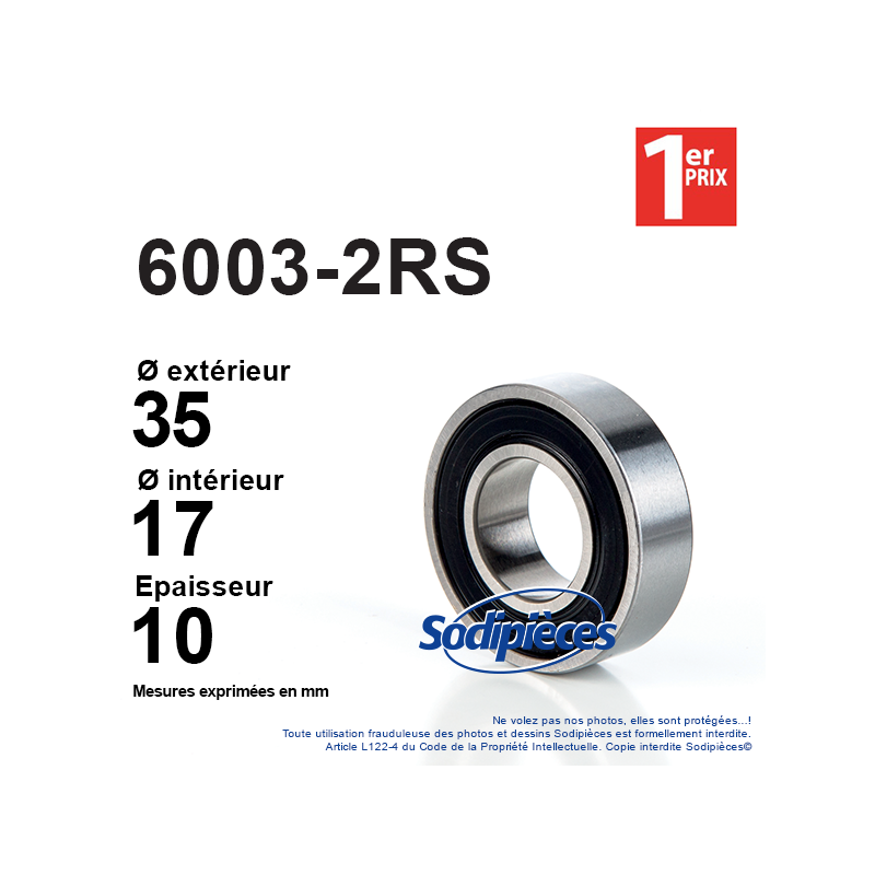 Roulement à billes 6003-2RS 1er Prix. Double étanchéité