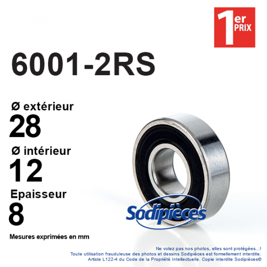 Roulement à billes 6001-2RS 1er Prix. Double étanchéité