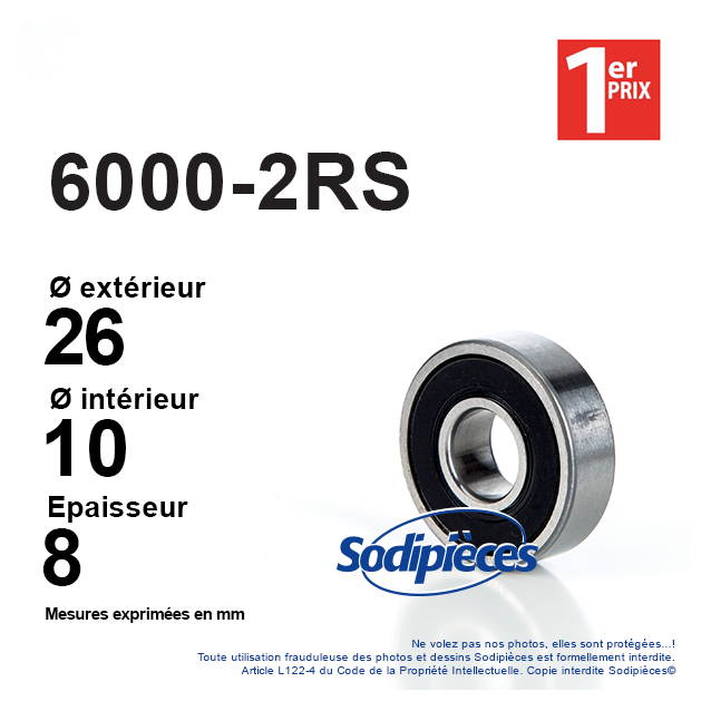 Roulement à billes 6000-2RS 1er Prix. Double étanchéité