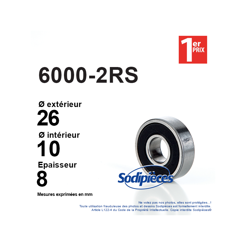 Roulement à billes 6000-2RS 1er Prix. Double étanchéité