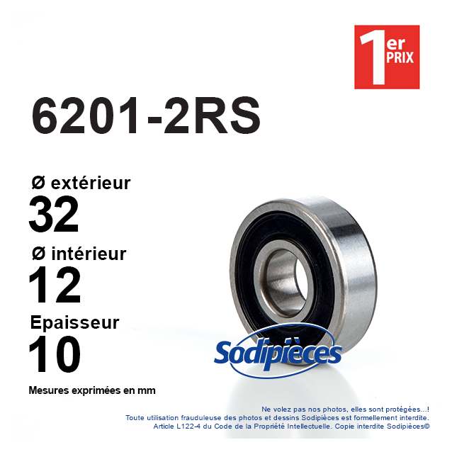 Roulement à billes 6201-2RS 1er Prix. Double étanchéité