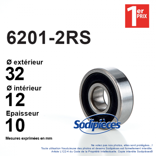 Roulement à billes 6201-2RS 1er Prix. Double étanchéité