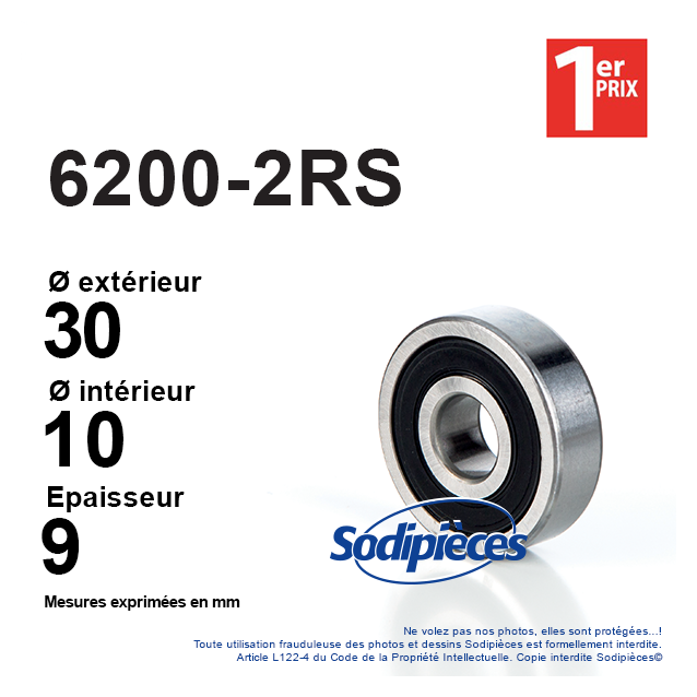 Roulement à billes 6200-2RS 1er Prix. Double étanchéité