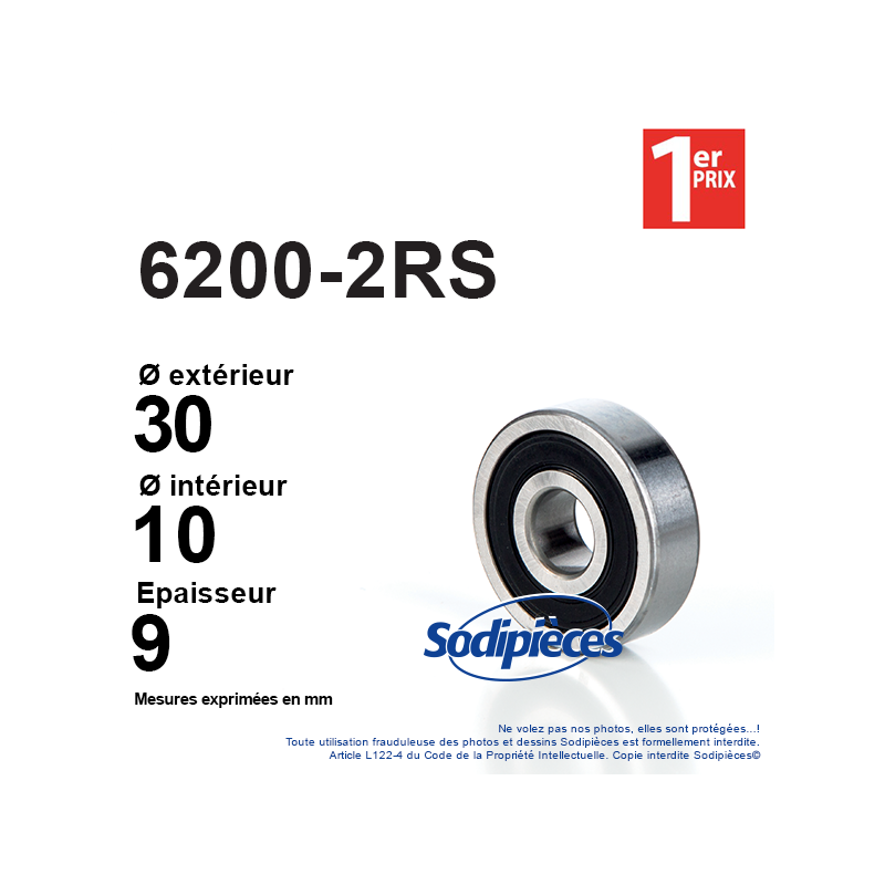Roulement à billes 6200-2RS 1er Prix. Double étanchéité