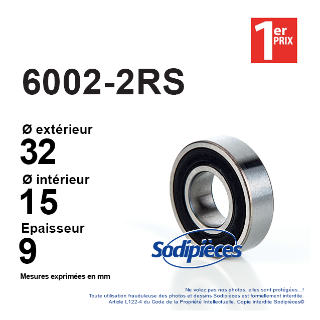 Roulement à billes 6002-2RS 1er Prix. Double étanchéité