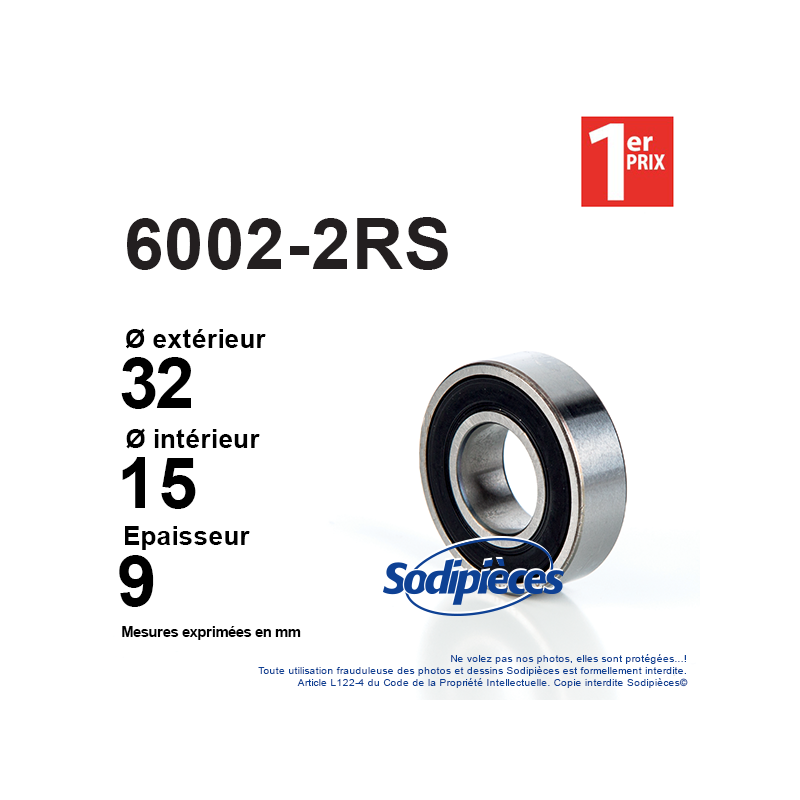 Roulement à billes 6002-2RS 1er Prix. Double étanchéité