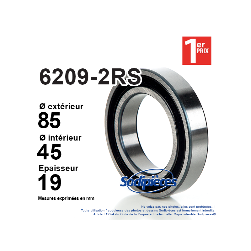Roulement à billes 6209-2RS 1er Prix. Double étanchéité