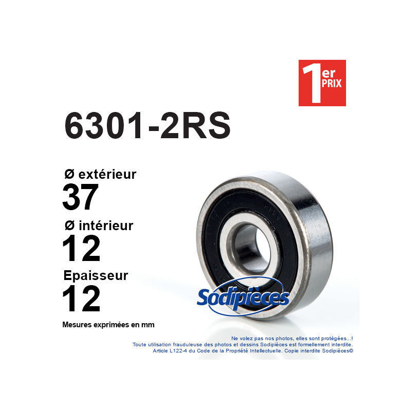 Roulement à billes 6301-2RS 1er Prix. Double étanchéité