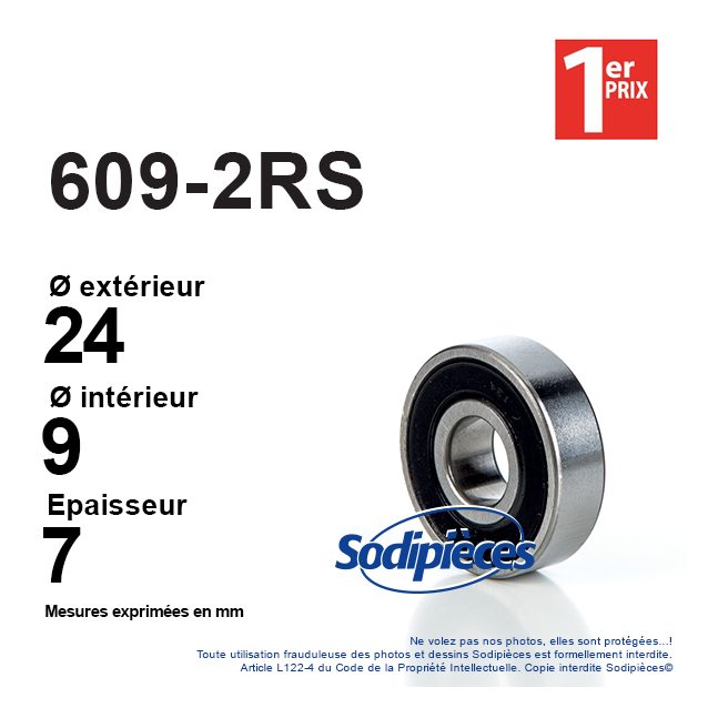 Roulement à billes 609-2RS 1er Prix. Double étanchéité