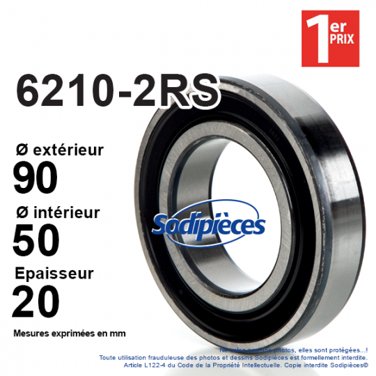 Roulement à billes 6210-2RS 1er Prix. Double étanchéité