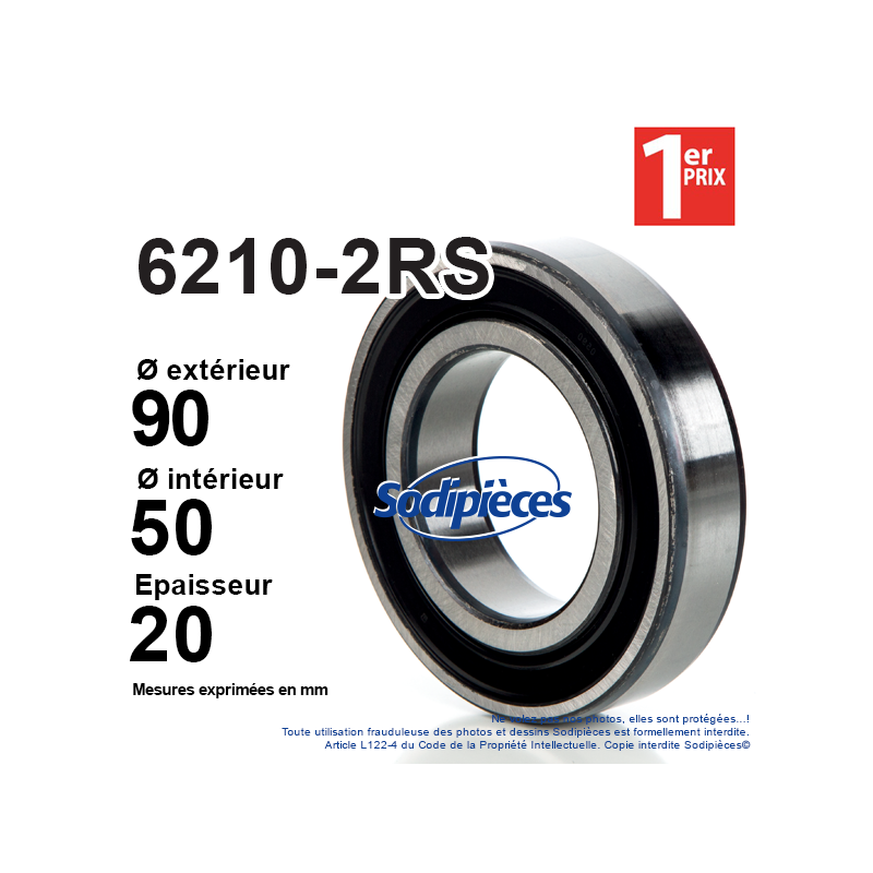 Roulement à billes 6210-2RS 1er Prix. Double étanchéité