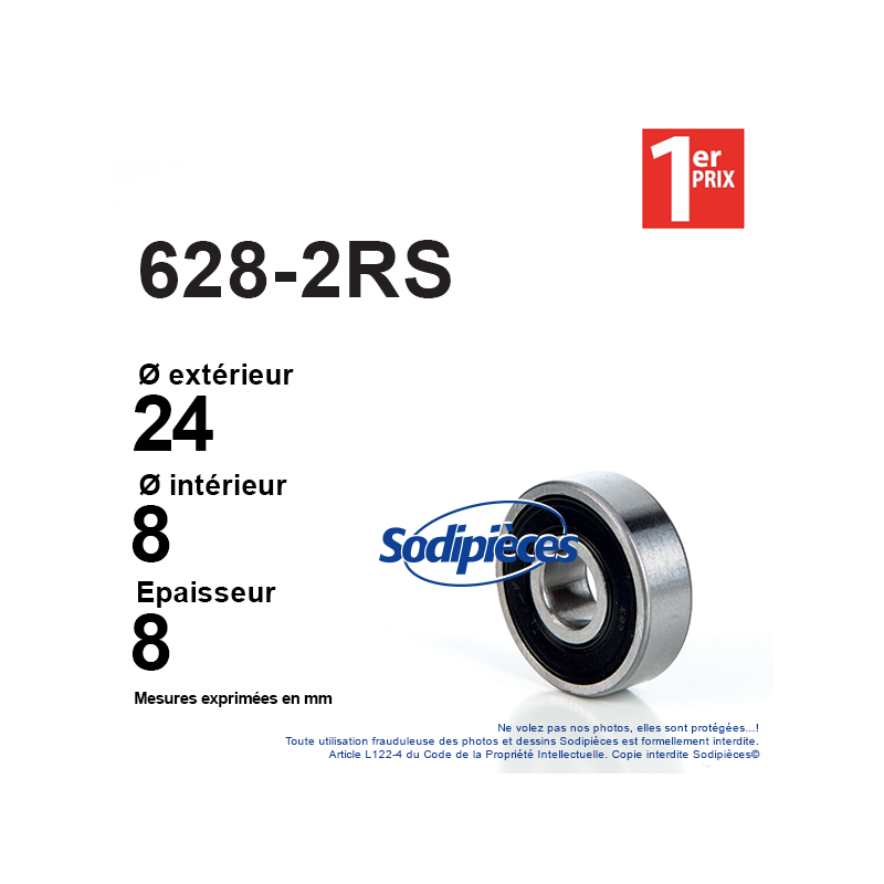 Roulement à billes 628-2RS 1er Prix. Double étanchéité