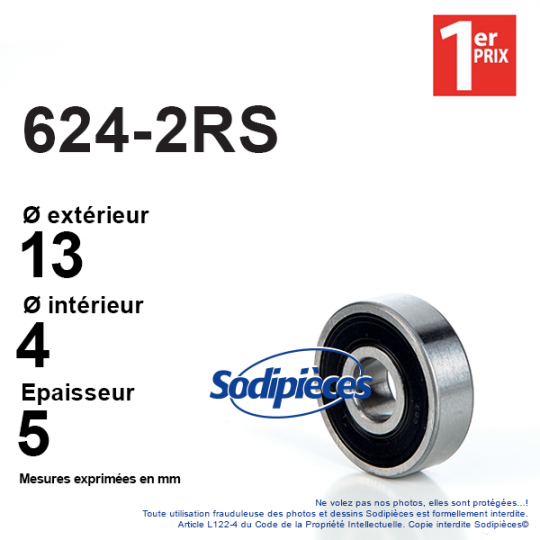 Roulement à billes 624-2RS 1er Prix. Double étanchéité