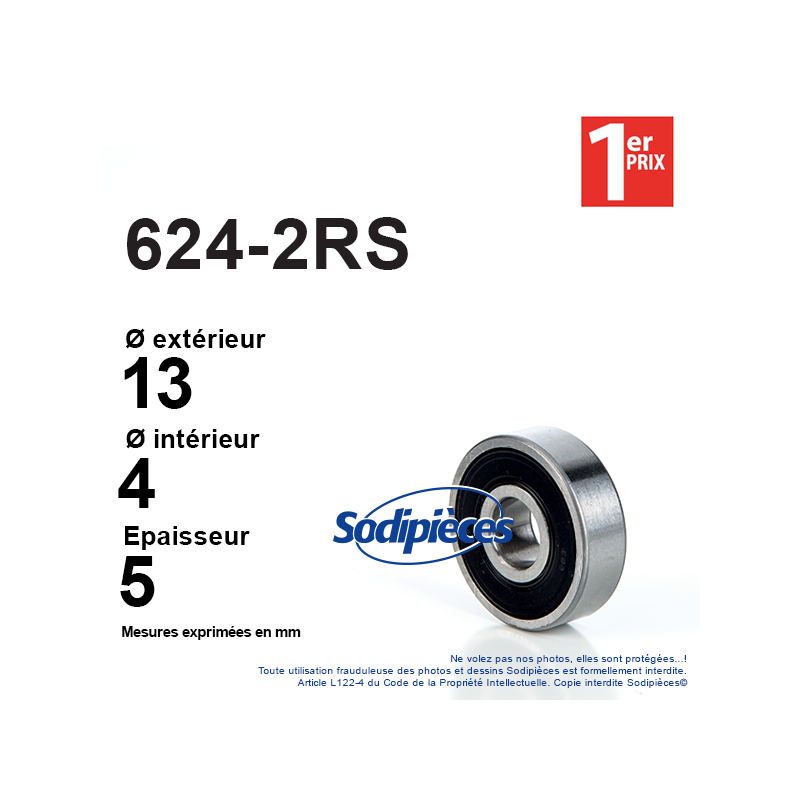Roulement à billes 624-2RS 1er Prix. Double étanchéité