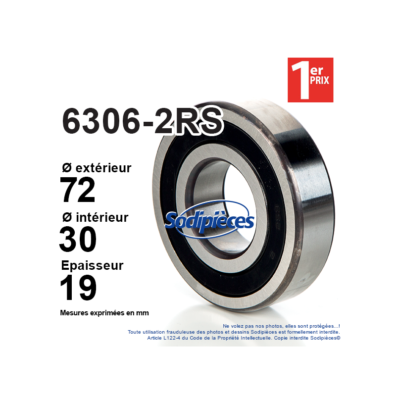 Roulement à billes 6306-2RS 1er Prix. Double étanchéité