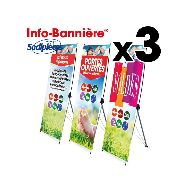  3 Info-Bannières®  événement. magasin  80 x 200 cm