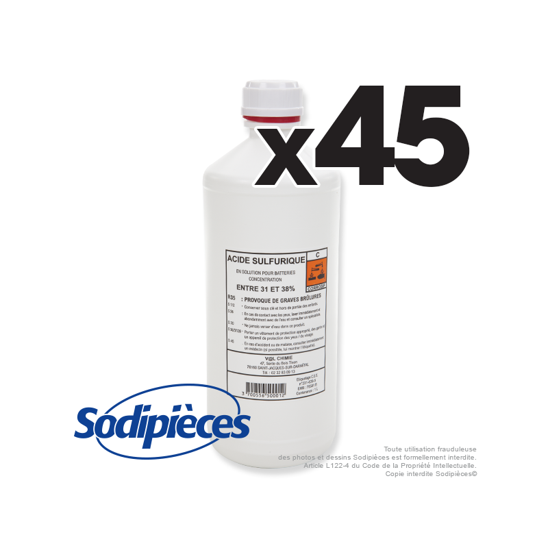 Acide de batterie. Acide en bidon de 1 litre. Par 4