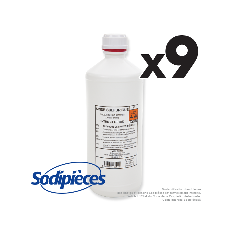  Acide de batterie. Acide en bidon de 1 litre. Par 9