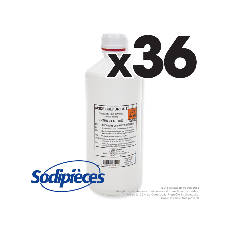  Acide de batterie. Acide en bidon de 1 litre. Par 36