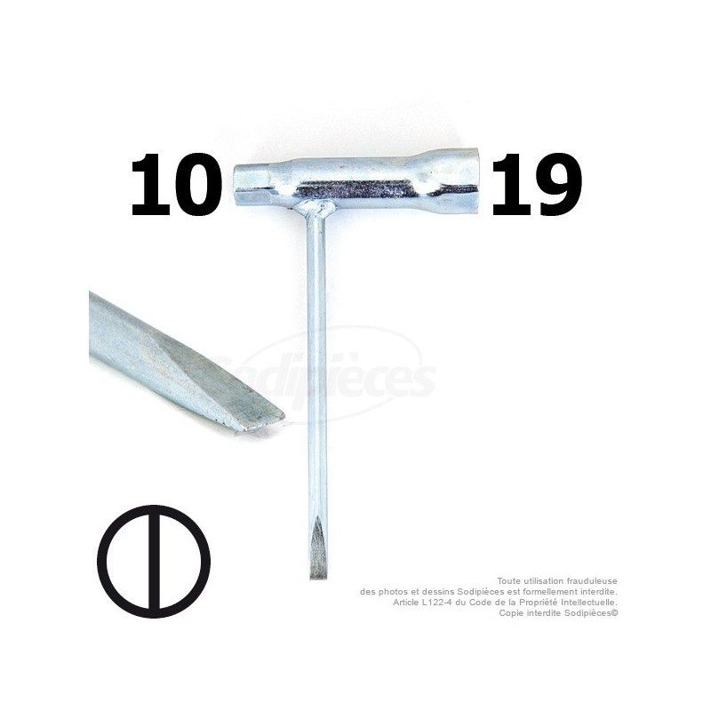 Clé à bougie 10 et 19  avec manche tournevis x10