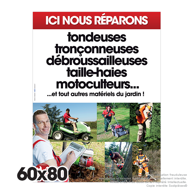 Panneau aluminium Ici nous réparons... 60X80 cm Panneau aluminium Ici nous réparons... 60X80 cm