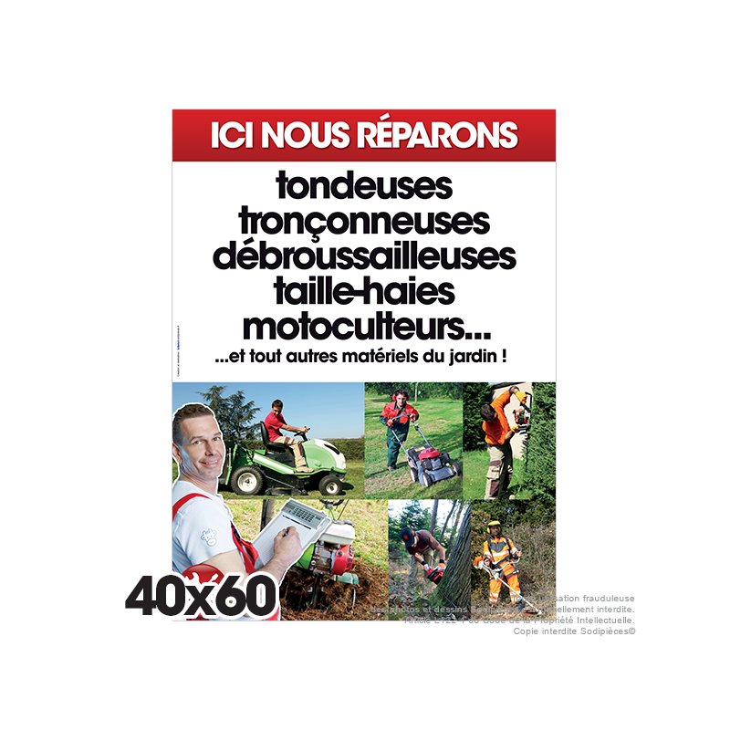 Panneau aluminium Ici nous réparons... 40X60 cm