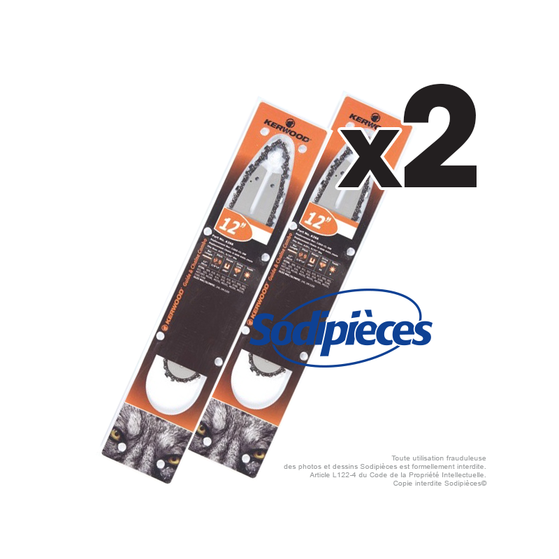 Guide+chaine tronçonneuse Kerwood. 30cm, 3/8"LP 1,3 mm. Par 2 