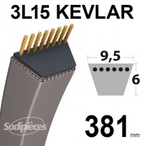 Courroie tondeuse 3L150 Kevlar Trapézoïdale. 9,5 mm x 381 mm.