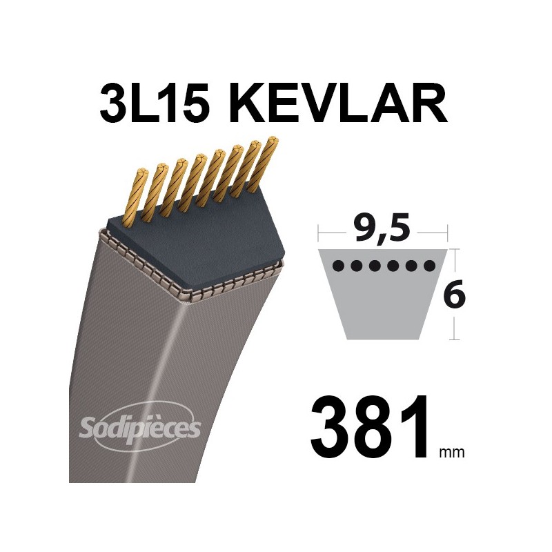 Courroie tondeuse 3L150 Kevlar Trapézoïdale. 9,5 mm x 381 mm.