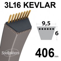 Courroie tondeuse 3L160 Kevlar Trapézoïdale. 9,5 mm x 406 mm.
