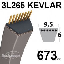 Courroie tondeuse 3L265 Kevlar Trapézoïdale. 9,5 mm x 673 mm.