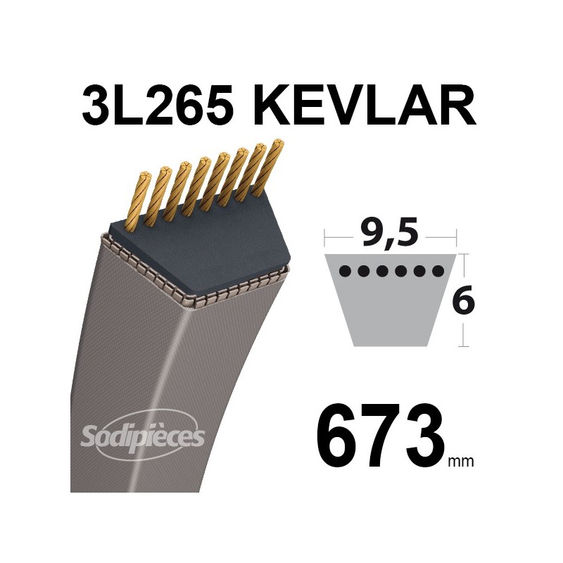 Courroie tondeuse 3L265 Kevlar Trapézoïdale. 9,5 mm x 673 mm.