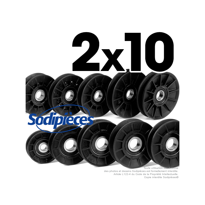 Poulies composites gorges plates. Assortiment de 2x10