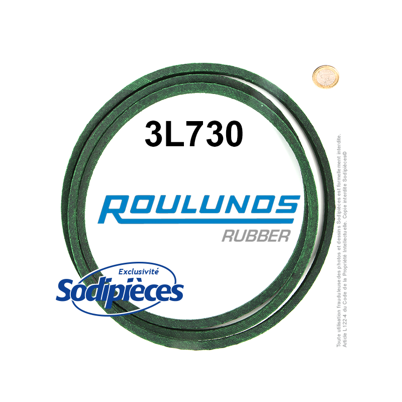Courroie tondeuse 3L730 Roulunds Continental. 9.5 x 6. L. XXXX mm