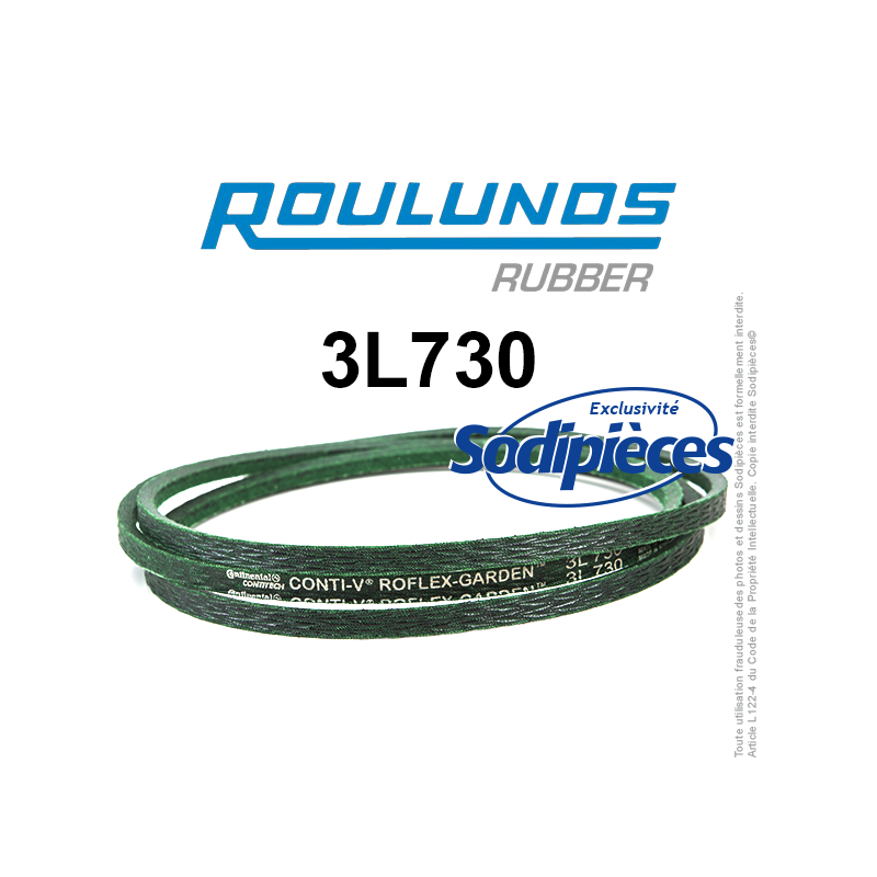 Courroie tondeuse 3L730 Roulunds Continental. 9.5 x 6. L. XXXX mm