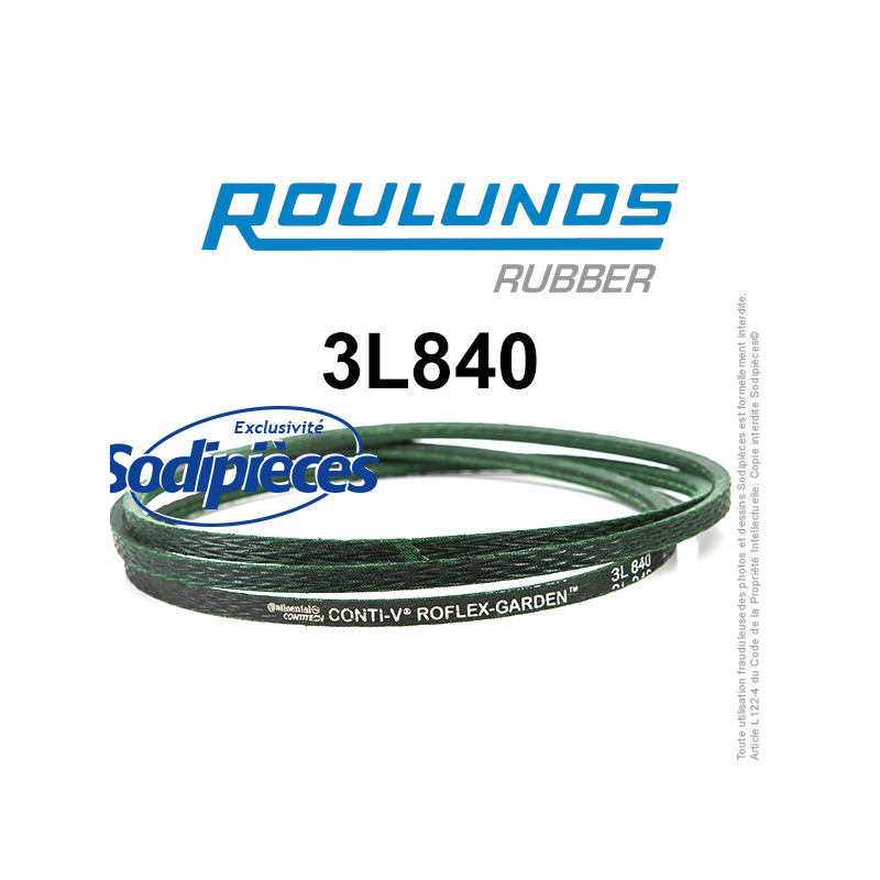 Courroie tondeuse 3L840 Roulunds Continental. 9.5 x 6. L. XXXX mm
