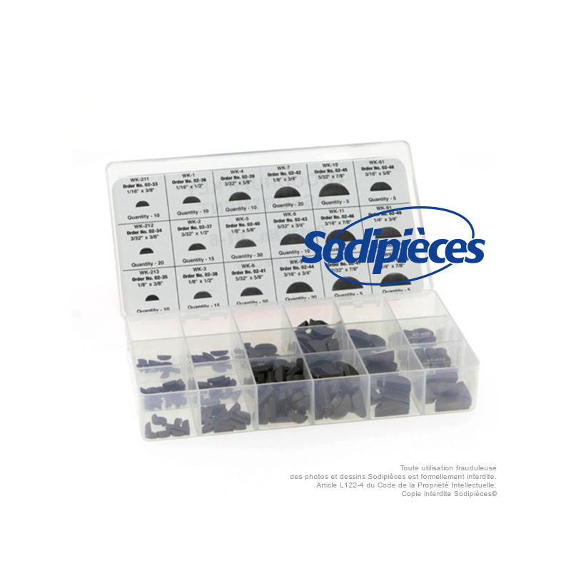 200 clavettes demi-lune de 18 tailles différentes 