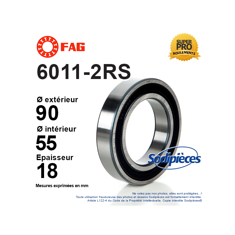 Roulement à billes 6011-2RS FAG. Double étanchéité