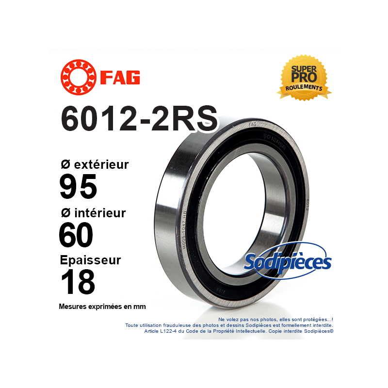 Roulement à billes 6012-2RS FAG. Double étanchéité