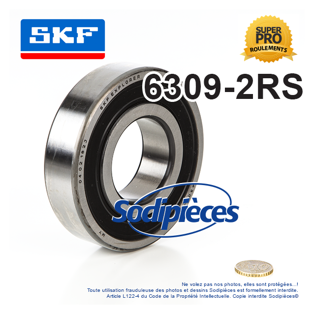 Roulement à billes 6309-2RS SKF. Double étanchéité