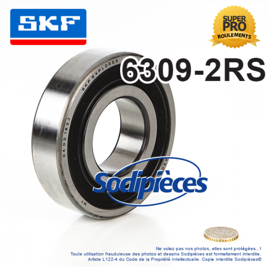 Roulement à billes 6309-2RS SKF. Double étanchéité