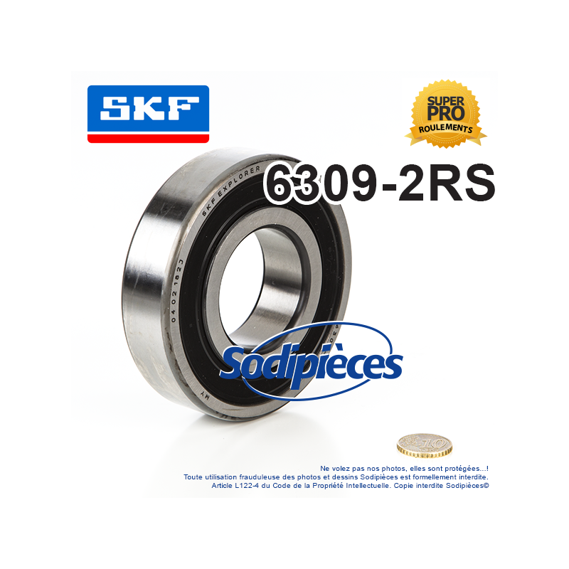 Roulement à billes 6309-2RS SKF. Double étanchéité